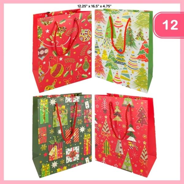LARGE CHRISTMAS PATTERN GIFT BAGS (12 UNITS)