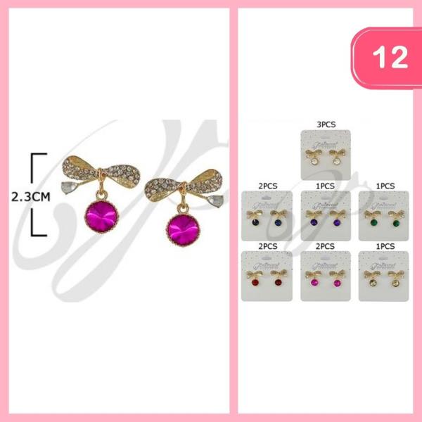 BOW RHINESTONE DANGLE EARRING (12 UNITS)