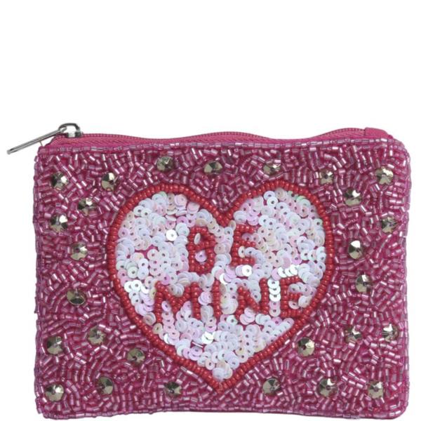 BE MINE BEADED ZIPPER COIN PURSE BAG POUCH