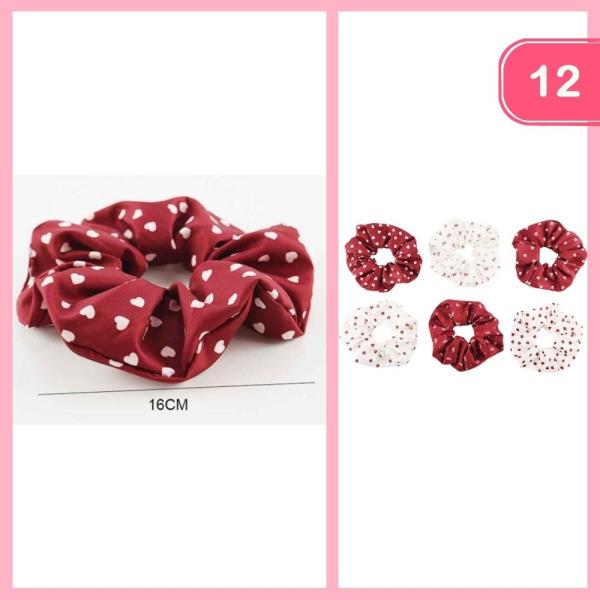 HEART FLOWER BOW POLKA DOT HAIR SCRUNCHIE (12 UNITS)