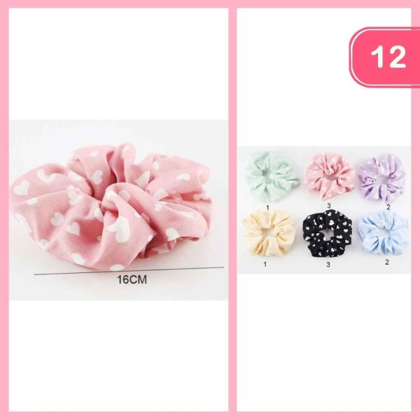 HEART PRINT HAIR SCRUNCHIES (12 UNITS)