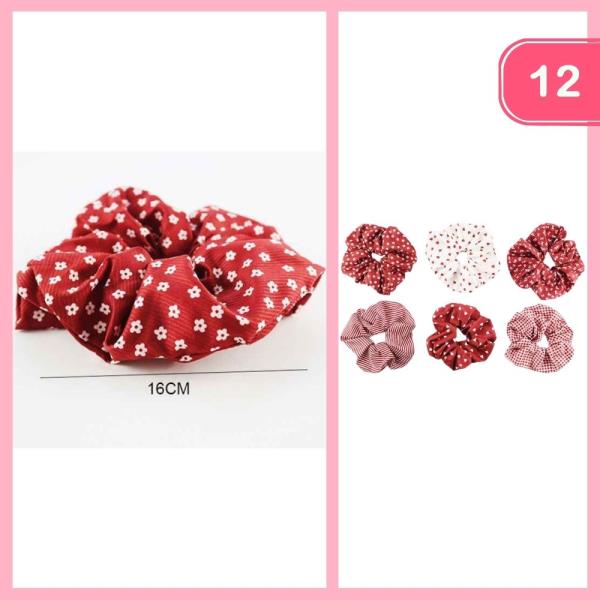 FLOWER PRINT SQUARE HAIR SCRUNCHIE (12 UNITS)