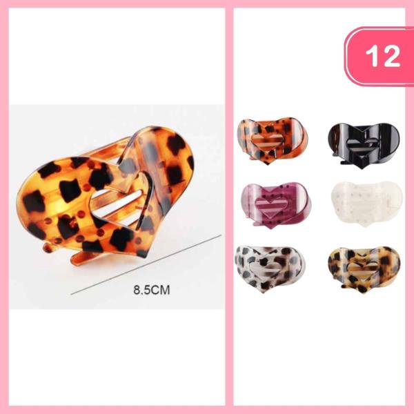 HEART LEOPARD PRINT HAIR CLAW CLIP (12 UNITS)