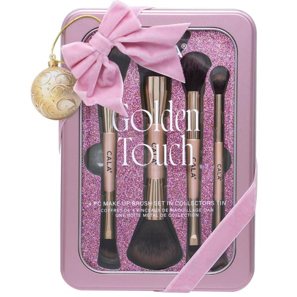 CALA GOLDEN TOUCH 4PC MAKE UP BRUSH SET IN COLLECTORS TIN