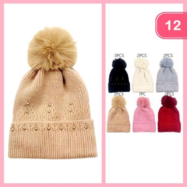 PEARL POM POM BEANIE (12 UNITS)