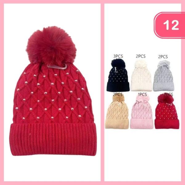 PEARL POM POM BEANIE (12 UNITS)