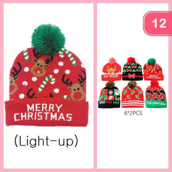 LED LIGHT UP ASSORTED CHRISTMAS HAT (12 UNITS)