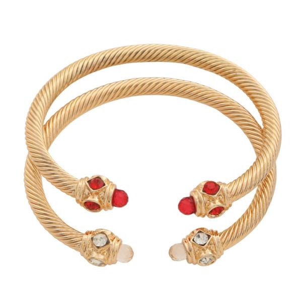 STONE BEAD LINED LINK METAL CUFF BRACELET SET