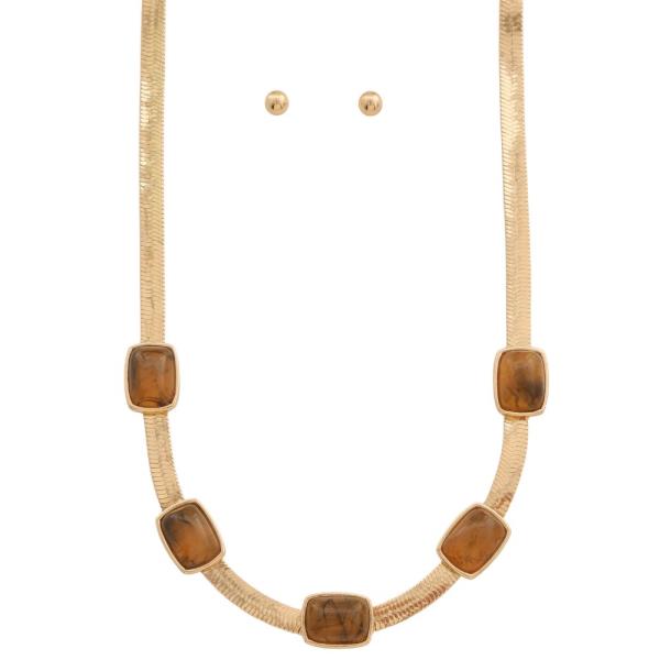 ACETATE RECTANGLE BEAD STATION FLAT LINK CHAIN NECKLACE