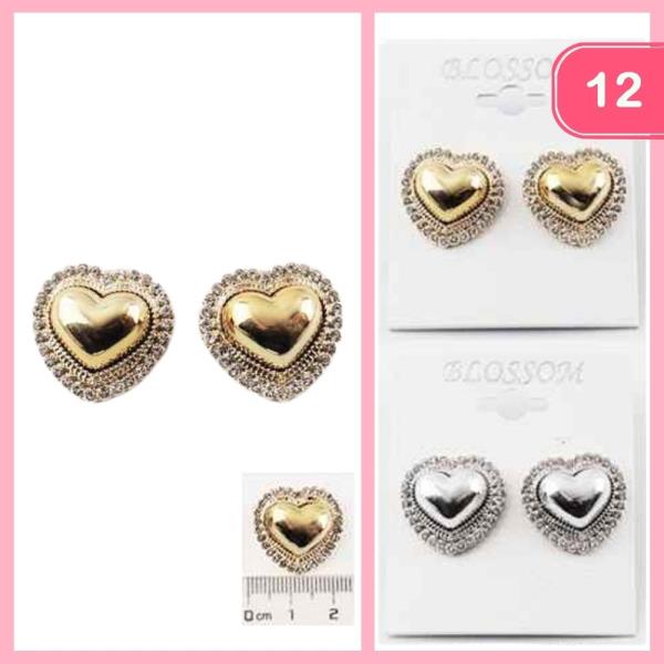 RHINESTONE HEART POST EARRING (12 UNITS)