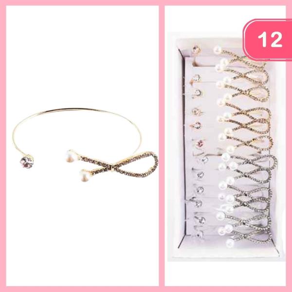 PEARL RHINESTONE CUFF OPEN BRACELET (12 UNITS)