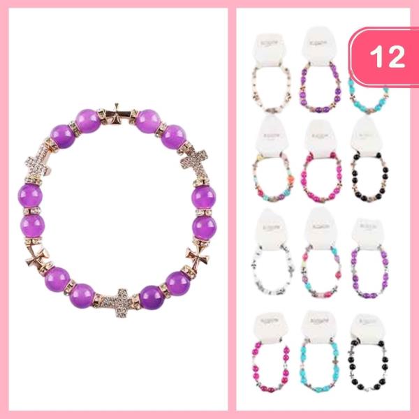 RHINESTONE CROSS BEADED BRACELET (12 UNITS)