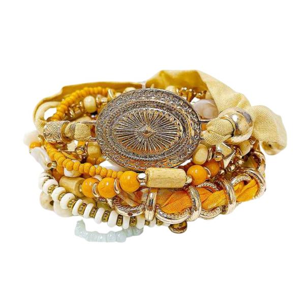 METAL CONCHO MIXED BEAD BRACELET SET