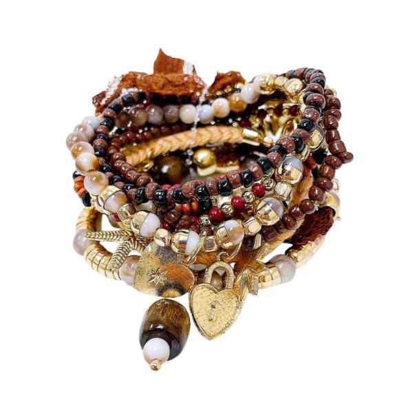 HEART CHARM MIX BEAD BRACELET SET