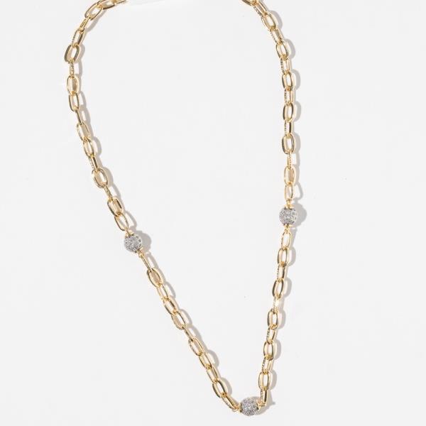 GOLD DIPPED CZ BALL STATION CHAIN NECKLACE