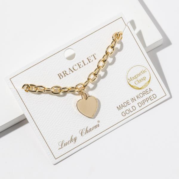 GOLD DIPPED METAL CHAIN LINK HEART PENDANT BRACELET