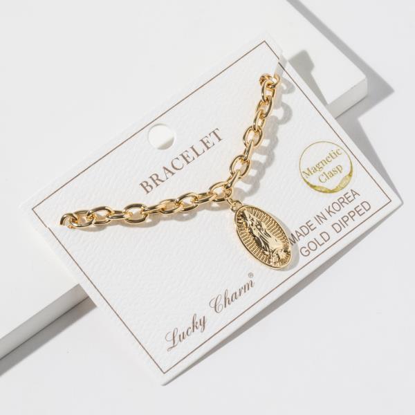 GOLD DIPPED METAL CHAIN LINK OVAL GUADALUPE  BRACELET