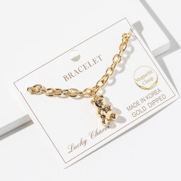 GOLD DIPPED METAL CHAIN LINK GUMMY BEAR STAR BRACELET
