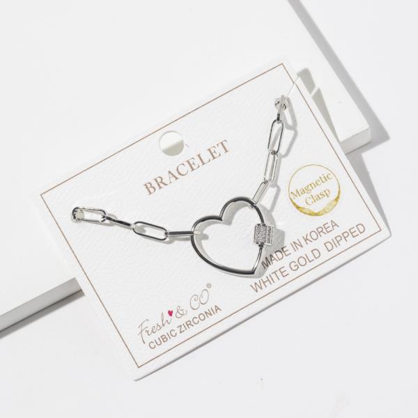 GOLD DIPPED CUBIC ZIRCONIA CHAIN LINK HEART PENDANT BRACELET