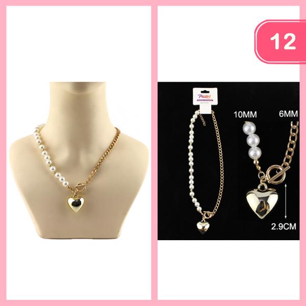 TOGGLED HEART PEARL PENDANT NECKLACE