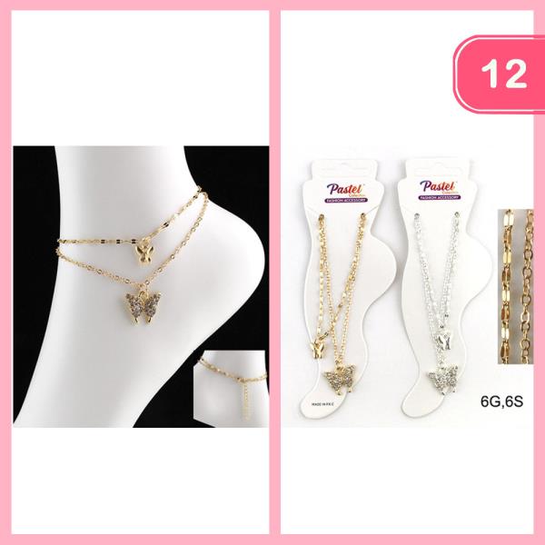 LAYERED BUTTERFLY PENDANT ANKLET (12 UNITS)