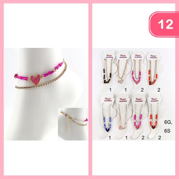 RHINESTONE HEART LAYERED ANKLET (12 UNITS)