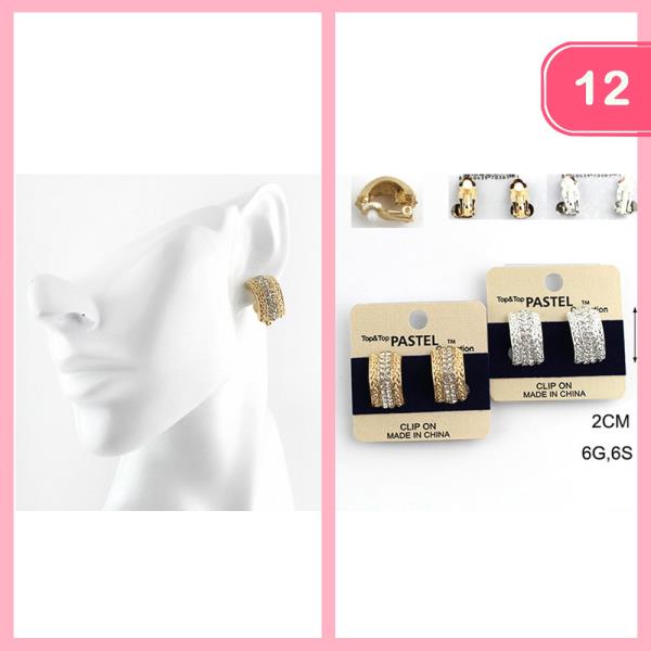 RHINESTONE HUGGIE HOOP CLIP ON EARRING (12 UNITS)