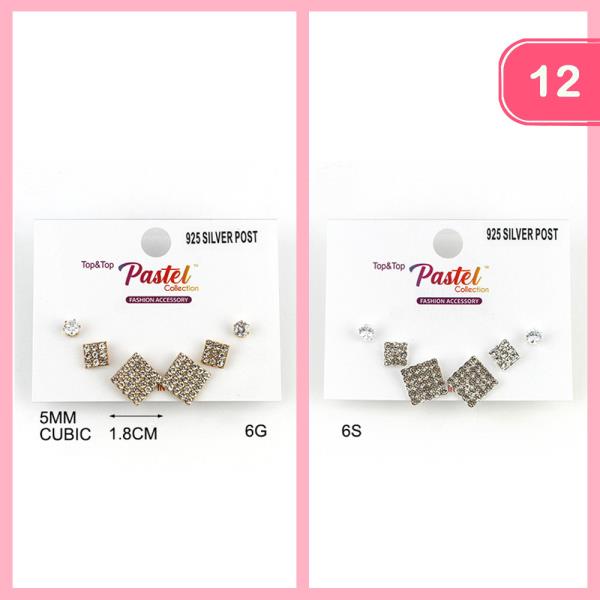 RHINESTONE POST EARRING SET (12 UNITS)