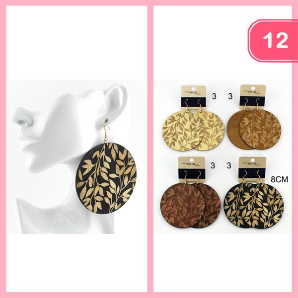 ROUND WOODEN DANGLE EARRINGS (12 UNITS)