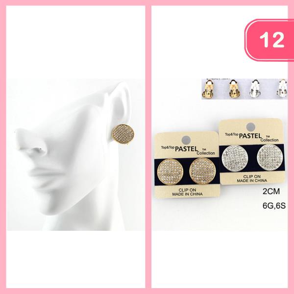 RHINESTONE ROUND CLIP ON EARRING (12 UNITS)