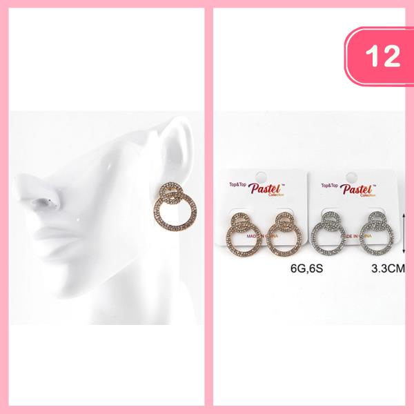 RHINESTONE ROUND POST EARRING (12 UNITS)