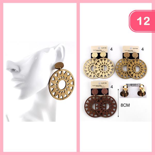ROUND WOODEN DANGLE EARRING (12 UNITS)