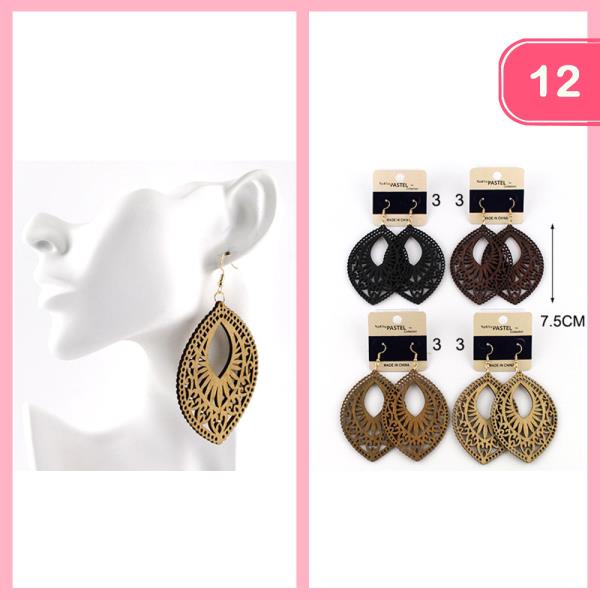 WOODEN DANGLE EARRING (12 UNITS)