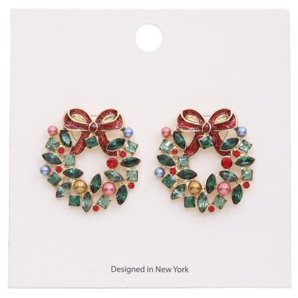 CHRISTMAS WREATH RHINESTONE EARRING