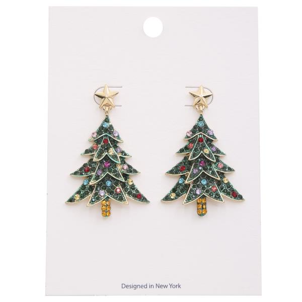 CHRISTMAS TREE RHINESTONE DANGLE EARRING
