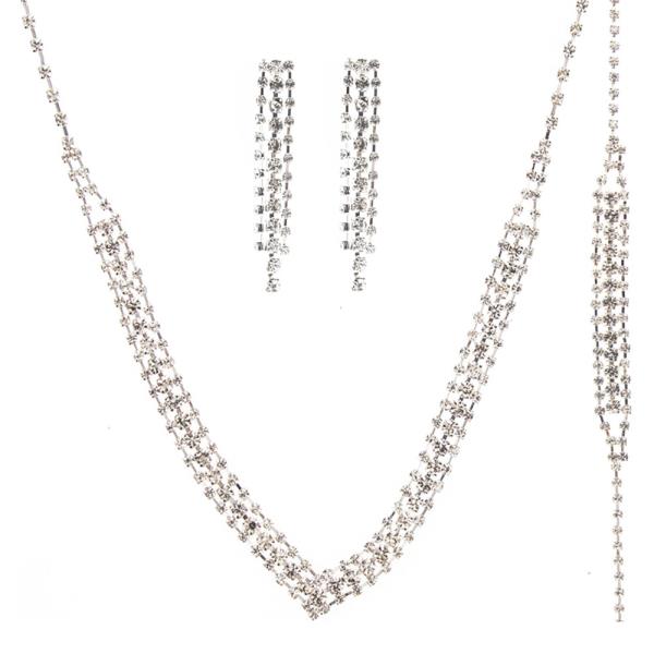 RHINESTONE TASSEL NECKLACE EARRING BRACELET SET