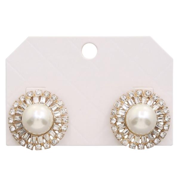 PEARL BEAD RHINESTONE POST EARRING