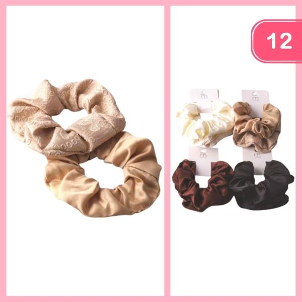 EMBROIDERY SILK LIKE DUAL SCRUNCHIE SET (12 UNITS)