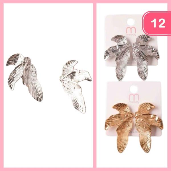 BRUSHED SPLIT SCULPTED FLOWER EARRING (12 UNITS)