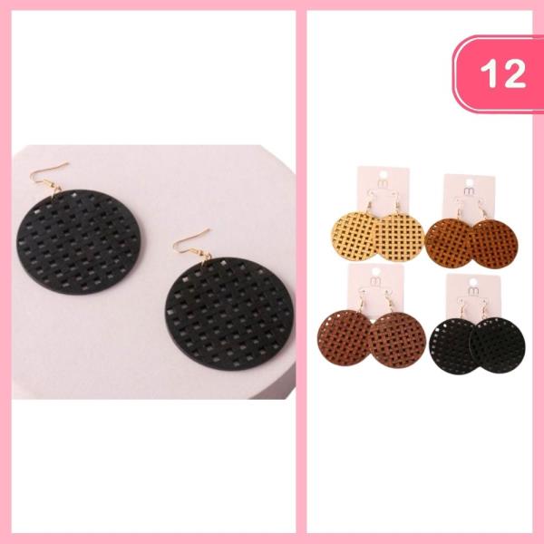 WOOD WEAVE PLATE DROP EARRING (12 UNITS)