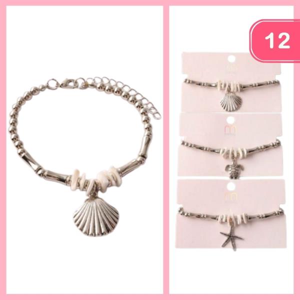 NAUTICAL CHARM SHELL BEADED BRACELET (12 UNITS)