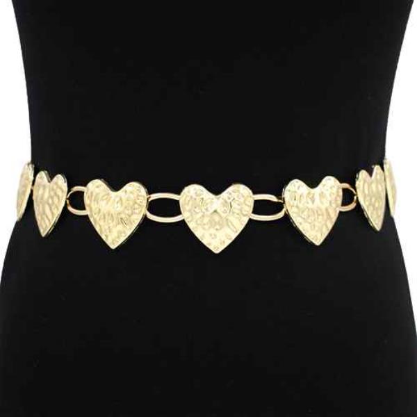 METAL EMBOSSED HEART LINK WAIST CHAIN BELT