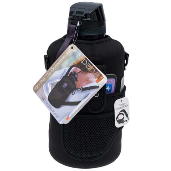 WATER BOTTLE BLACK W STRAP
