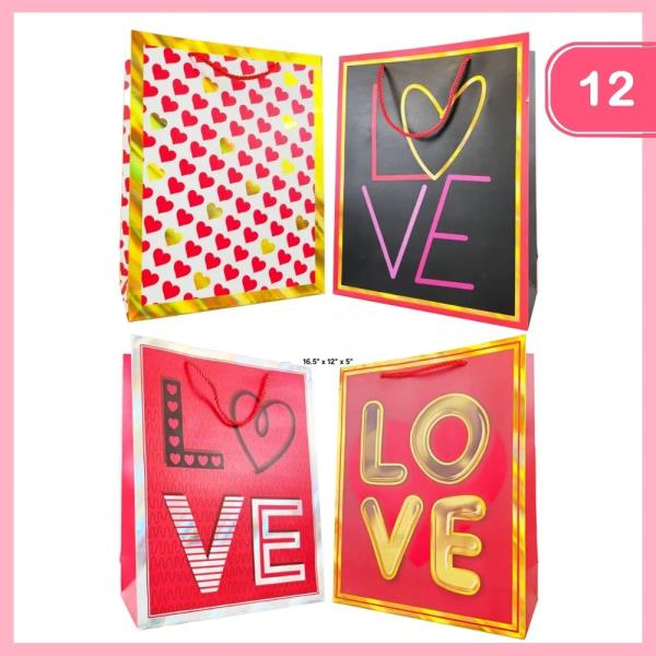 LARGE LOVE THEME GIFT BAGS (12 PCS)