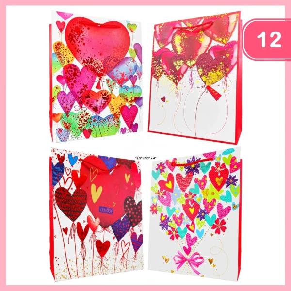 MEDIUM COLORFUL HEARTS GIFT BAGS (12 PCS)