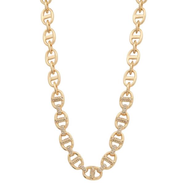 OVAL LINK RHINESTONE METAL NECKLACE