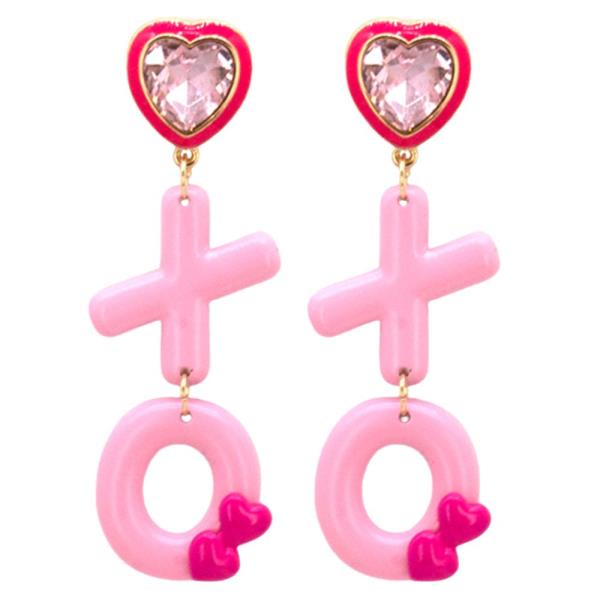 XOXO HEART SHAPE CRYSTAL DANGLE EARRING