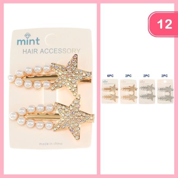 RHINESTONE STAR PEARL HAIR CLIP (12 UNITS)