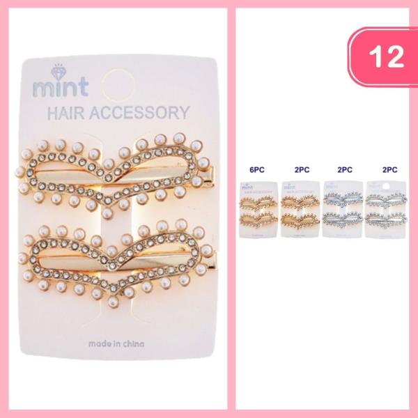 HEART RHINESTONE PEARL HAIR PIN (12 UNITS)
