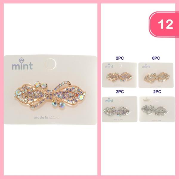 RHINESTONE BOW BARRETTE HAIR CLIP (12 UNITS)